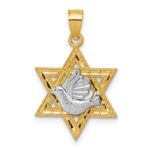 14k Two-tone Textured Dove On Star Of David Pendant