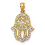 14k Polished CZ Hamsa Pendant