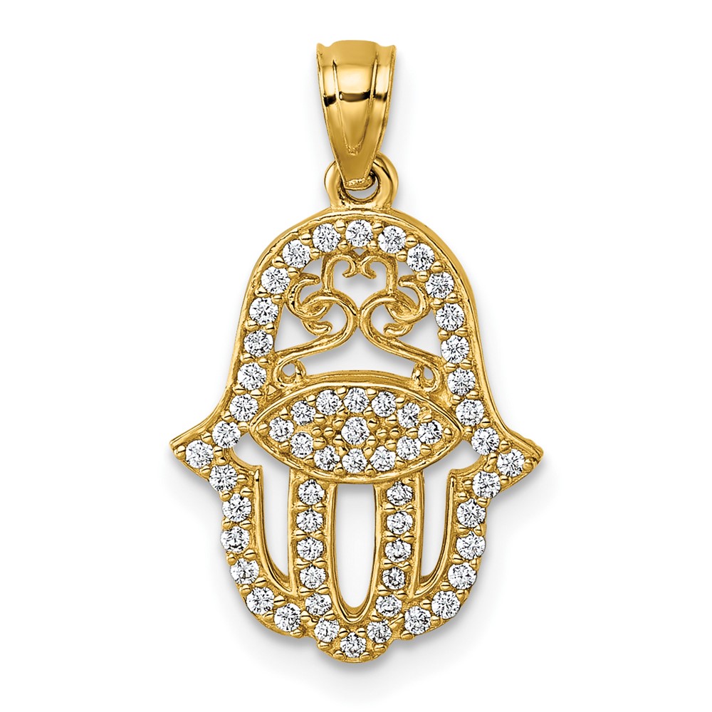 K10117.jpg 14k Polished CZ Hamsa Pendant - Image 1