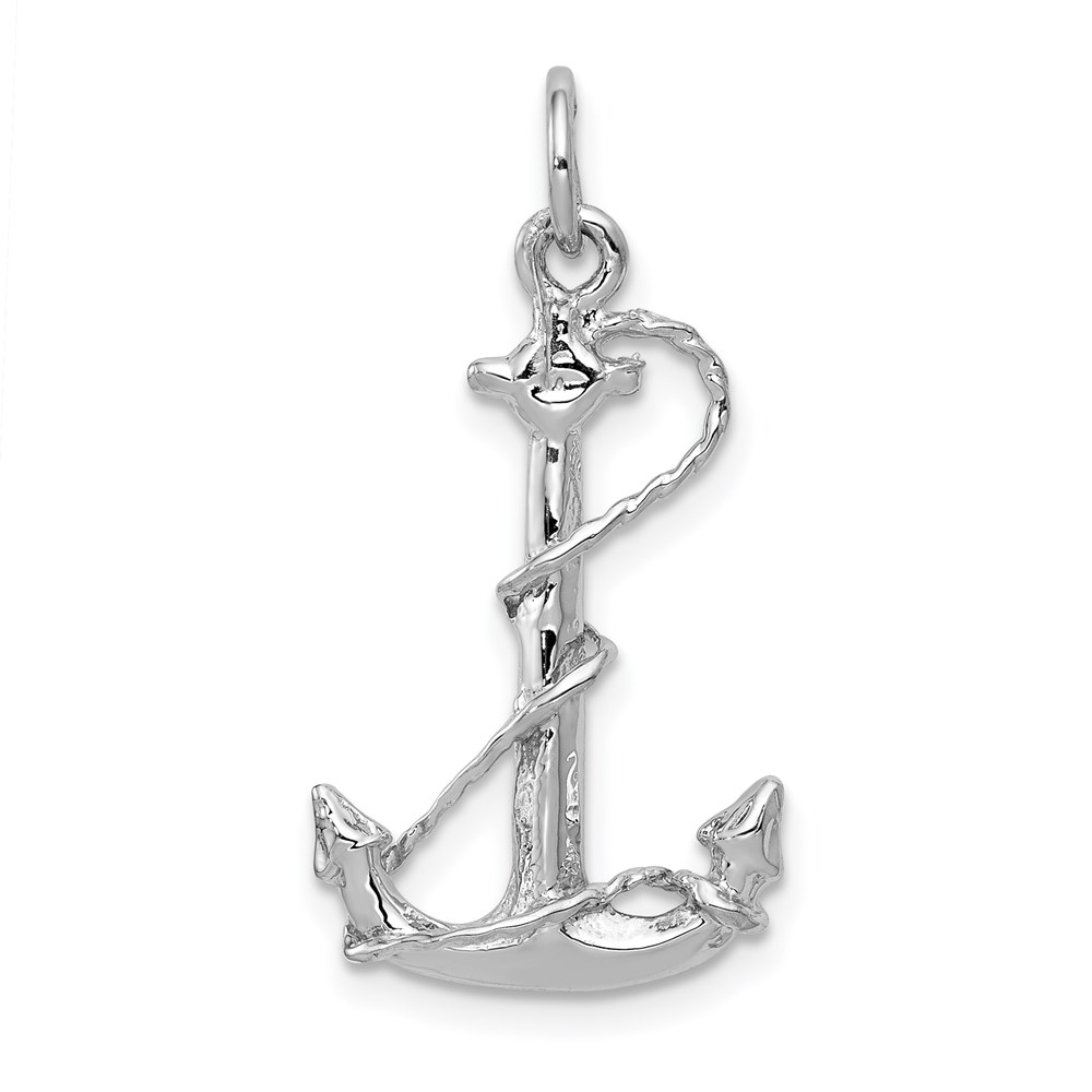 K1059.jpg 14K White Gold Solid Polished 3-D Anchor with Rope Charm - Image 1
