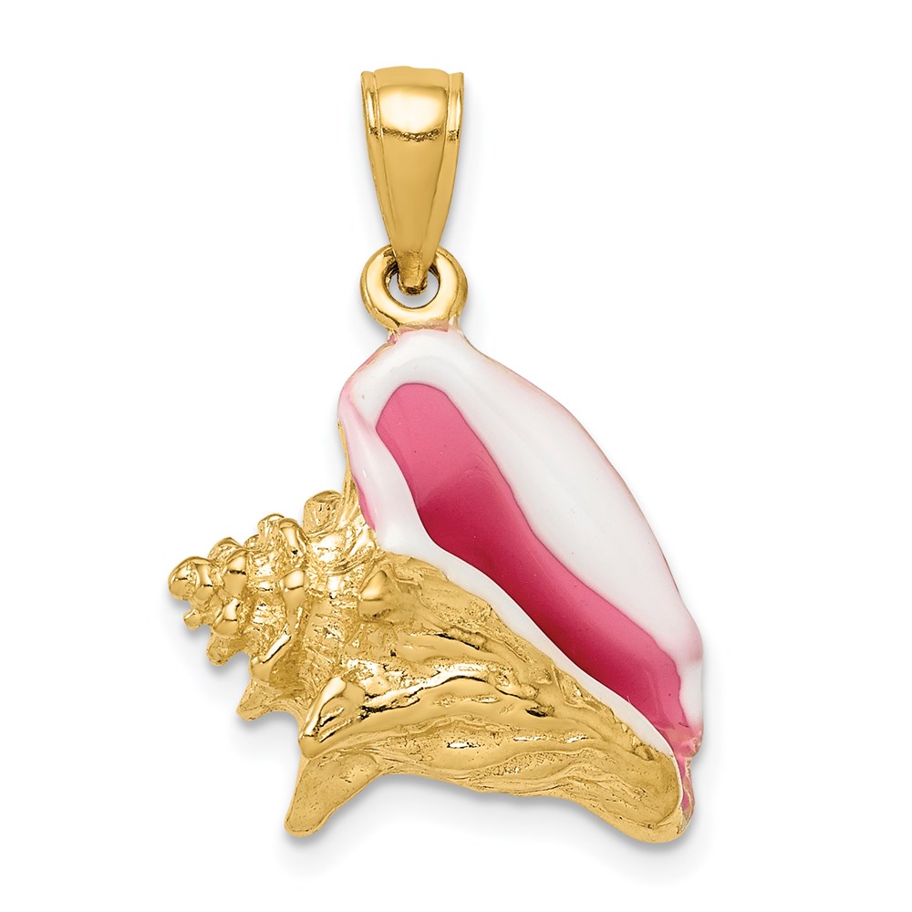 K1073.jpg 14K Polished 3-D Pink and White Enameled Conch Shell Pendant - Image 1