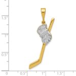 14K and White Rhodium Solid Polished Hockey Stick and Glove Pendant - Image 4