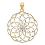 14k and White Rhodium Diamond-cut Spiral Circle Pendant