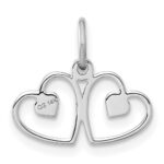 14k White Gold Satin And Diamond-cut Double Heart Charm - Image 3