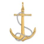 14k Two-tone 3-D Large Anchor with Entwined Rope Accent Pendant - Image 4