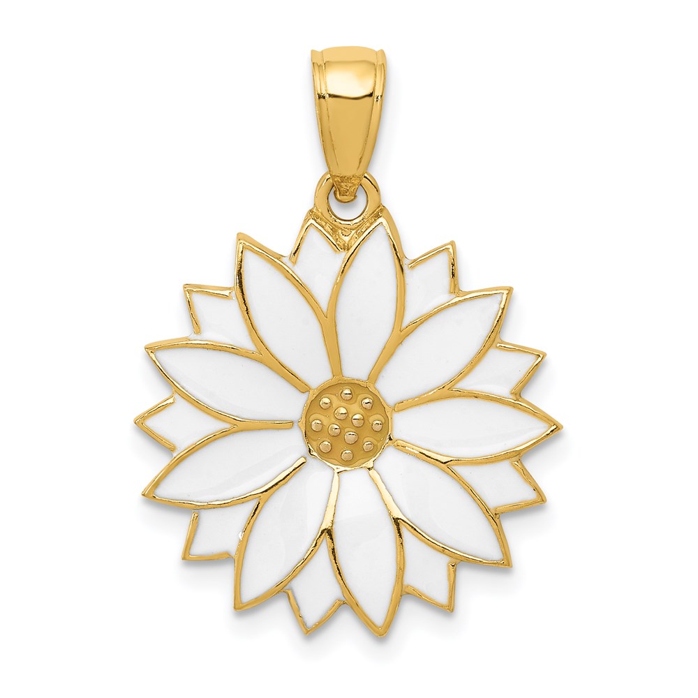 K1967.jpg 14k Enameled White Daisy Flower Pendant - Image 1