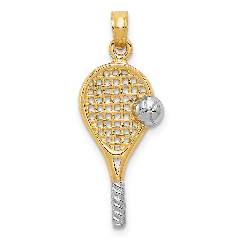 K1995.jpg 14k and White Rhodium Polished Tennis Racquet and Ball Pendant - Image 1