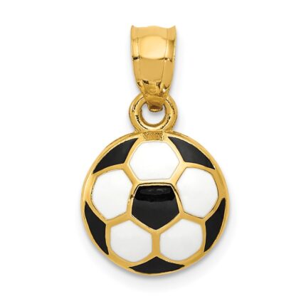 14k Black and White Enameled Domed Soccer Ball Pendant