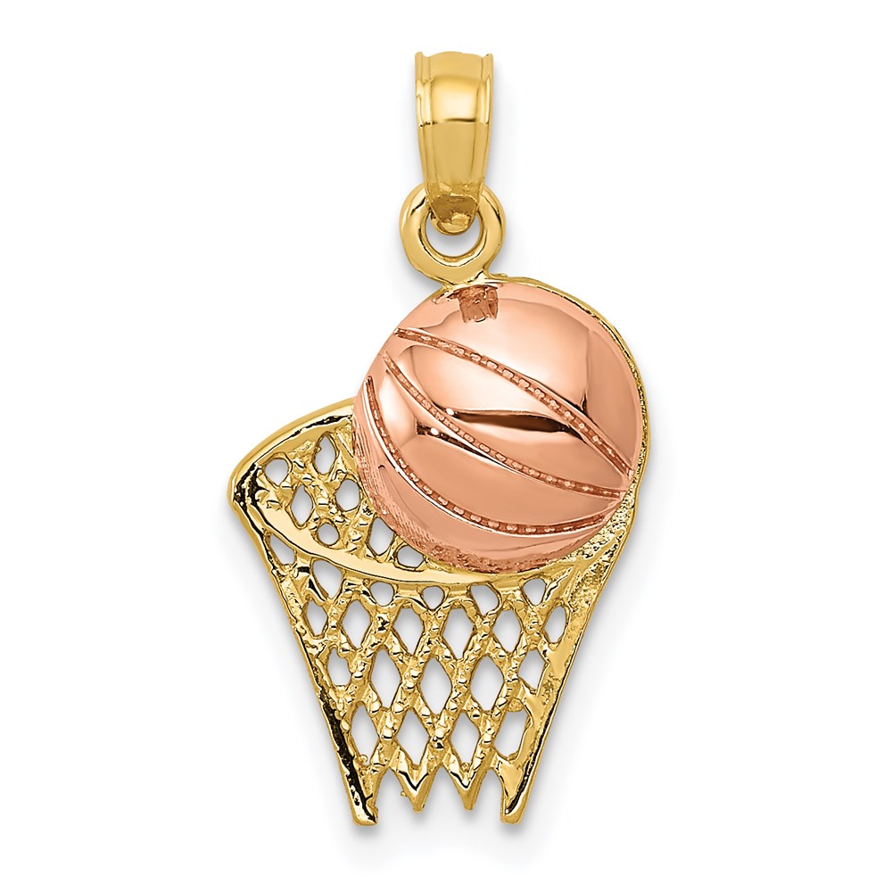 K2102.jpg 14k Two-tone Basketball Hoop with Ball Pendant - Image 1