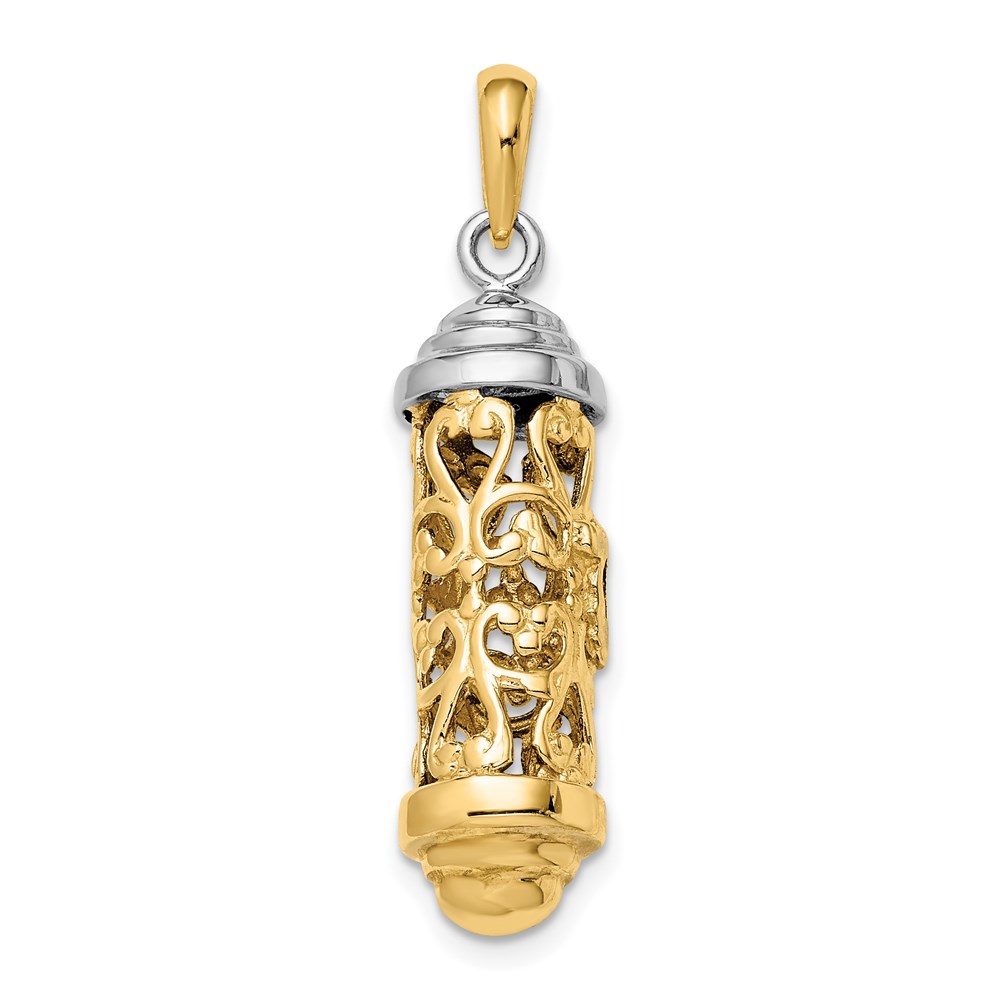 K2302.jpg 14K Two-Tone 3-D Mezuzah Pendant - Image 1