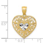 14K and White Rhodium Polished Diamond-cut Filigree Heart Pendant - Image 4