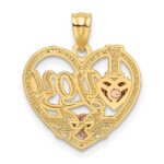 14k Two-tone with White Rhodium I LOVE YOU Heart Pendant - Image 3