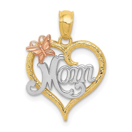 14k Two-tone with White Rhodium MOM with Butterfly Heart Pendant
