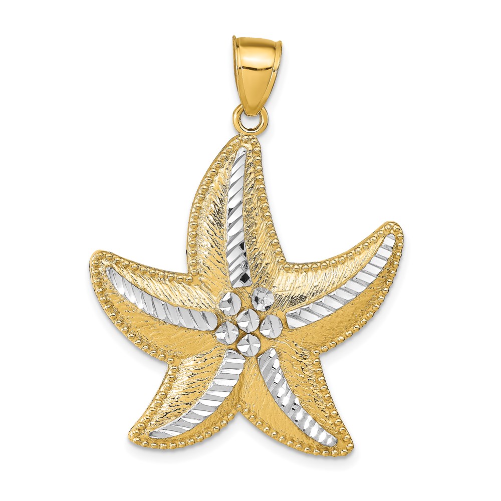 K2946.jpg 14K and White Rhodium Large Diamond-Cut Textured Starfish Pendant - Image 1