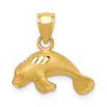 14K Satin Diamond-cut Manatee Pendant