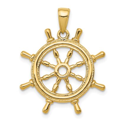 14K  3-D Ships Wheel Pendant