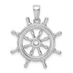 14K White Gold 3-D Ships Wheel Pendant - Image 3