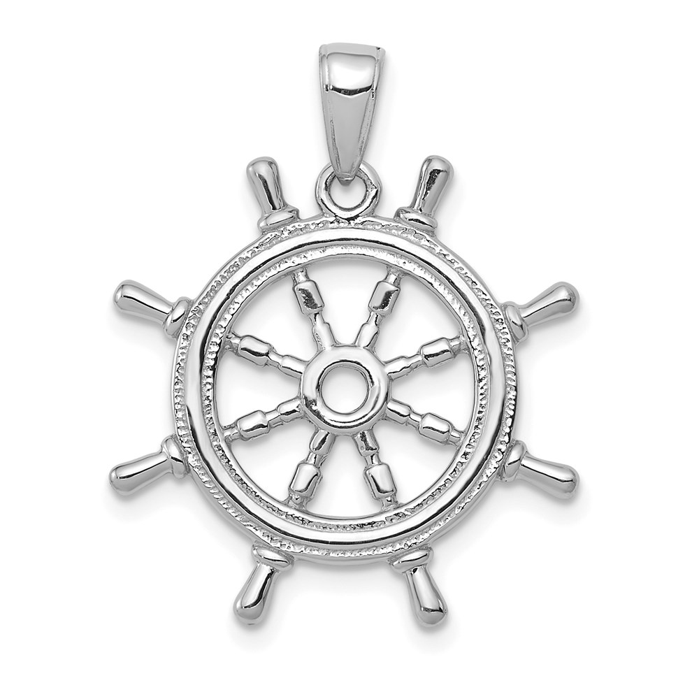 K3071W.jpg 14K White Gold 3-D Ships Wheel Pendant - Image 1