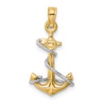 14K Two-Tone 3-D Anchor with Rope Pendant - Image 3