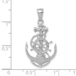 14K White Gold Medium Anchor with Rope and Ships Wheel Pendant - Image 4