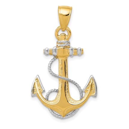 14K and White Rhodium Anchor with Rope Pendant