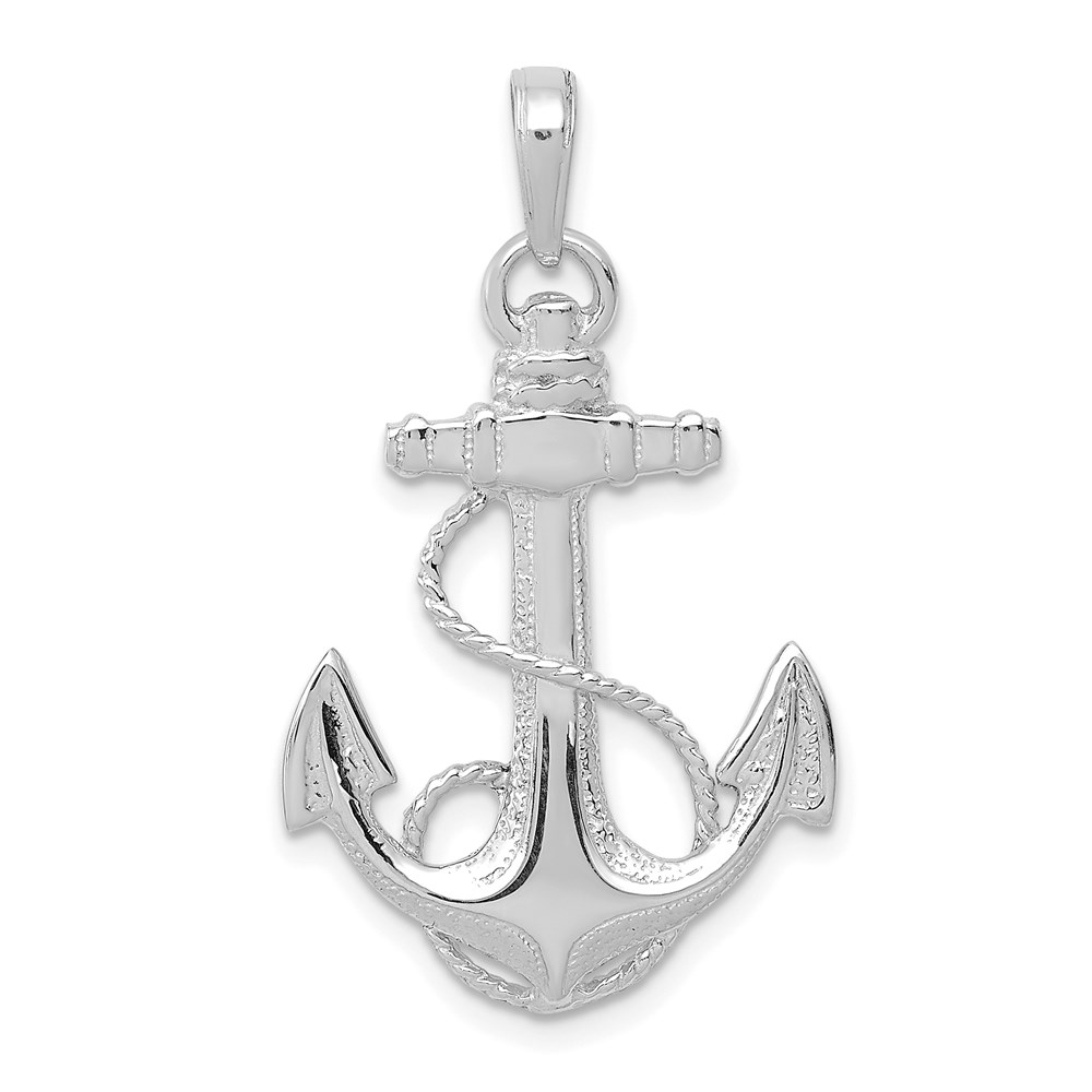K3082W.jpg 14K White Gold Anchor with Rope Pendant - Image 1