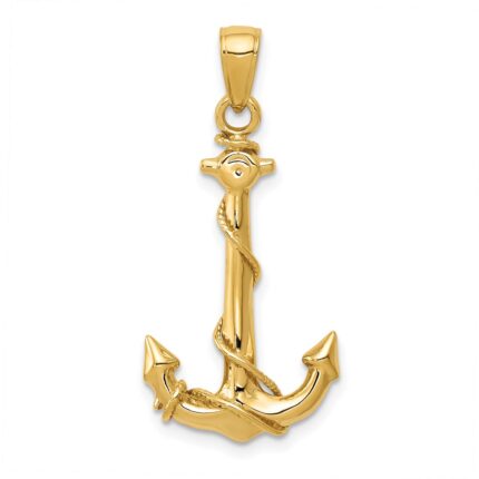14K 3-D Anchor with Rope Pendant