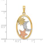 14k Two-tone with White Rhodium Sun/Moon/Star Oval Pendant - Image 3