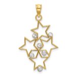 14K and White Rhodium Diamond-cut Star Cluster Charm