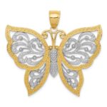 14k and White Rhodium Diamond-cut Butterfly Pendant