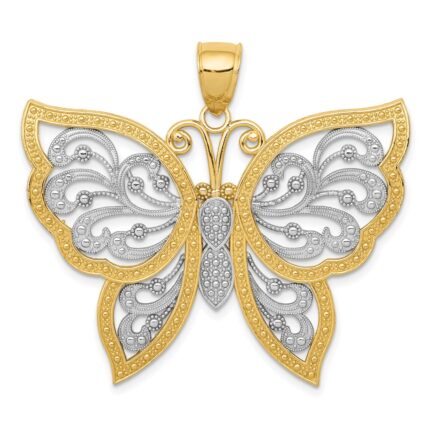 14k and White Rhodium Diamond-cut Butterfly Pendant