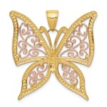 14k Two-tone with White Rhodium Diamond-cut Butterfly Pendant - Image 4