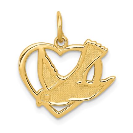14k Dove in Heart Charm