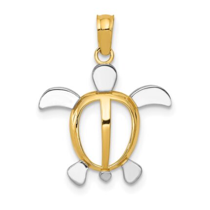 14K and White Rhodium Sea Turtle Pendant