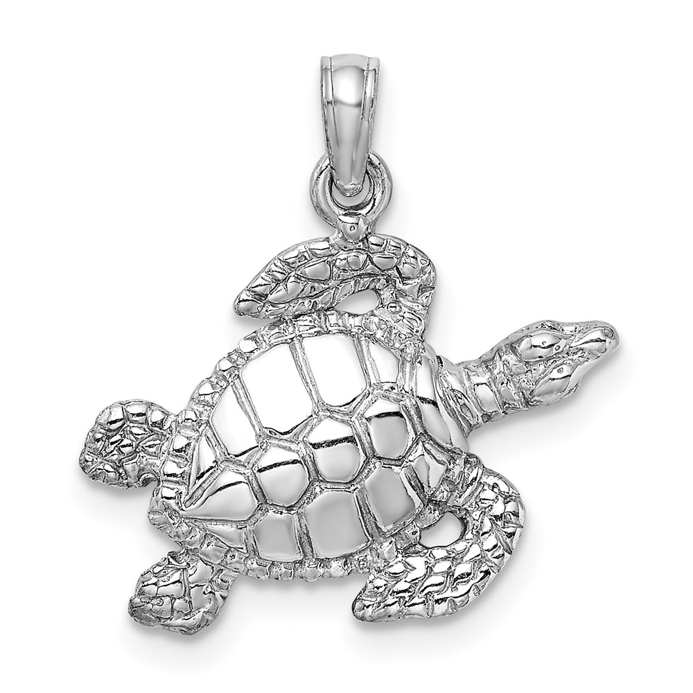 K3308W.jpg 14K White Gold Textured Sea Turtle Charm - Image 1