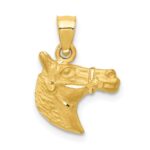 14K Satin Diamond-cut Horse Head Pendant