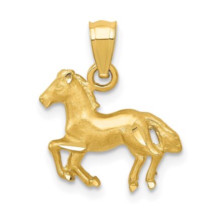 14K Satin Diamond-cut Cantering Horse Pendant