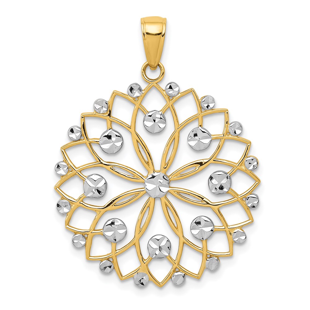 K3452.jpg 14k and White Rhodium Diamond-cut Flower Pendant - Image 1