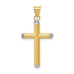 14k and White Rhodium 3-D Hollow Cross Pendant