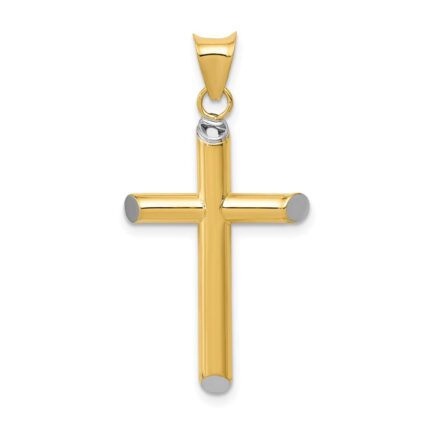 14k and White Rhodium 3-D Hollow Cross Pendant