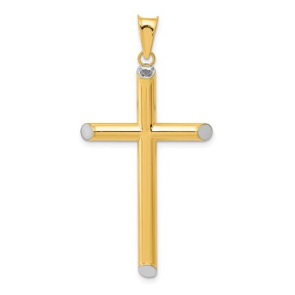 14k and White Rhodium 3-D Hollow Cross Pendant