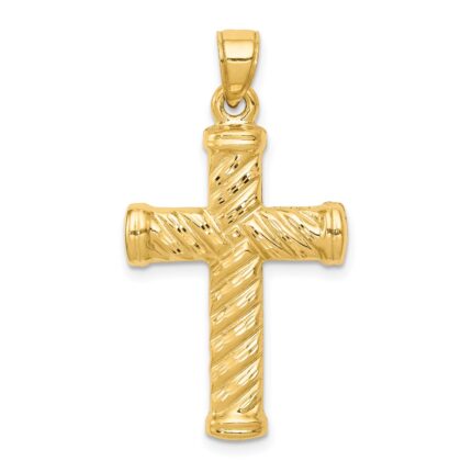 14k Reversible Diamond-cut Textured Cross Pendant