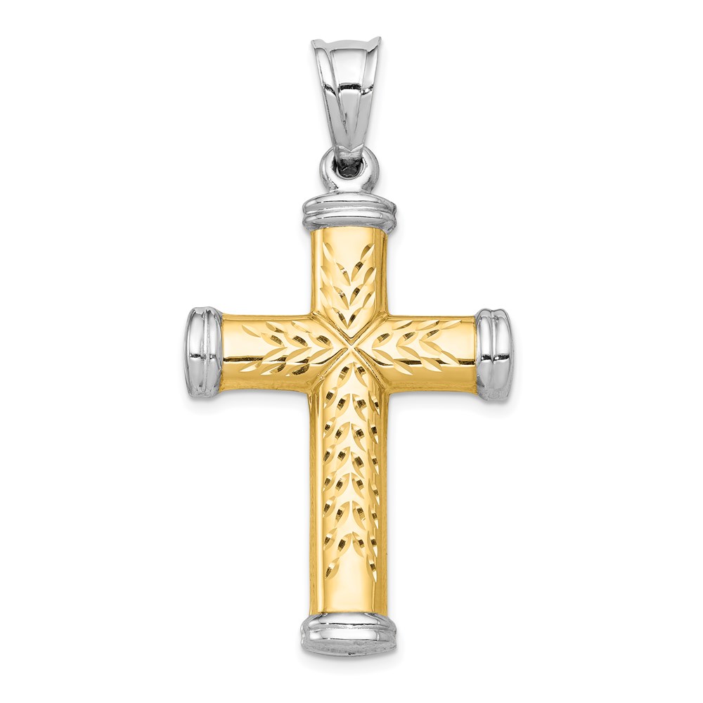 K3639.jpg 14K Two-Tone and White Rhodium Diamond-cut Reversible Cross Pendant - Image 1