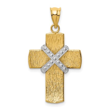 14K Two-tone Diamond-cut -X- Cross Pendant