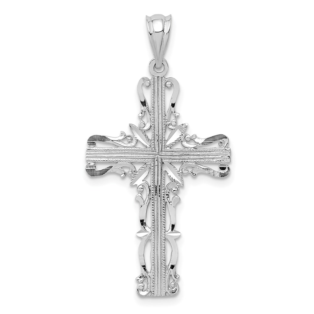 K376.jpg 14k White Gold Fancy Latin Cross Pendant - Image 1