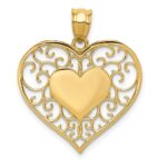 14K Polished Filigree Border Heart Pendant