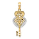 14K and White Rhodium Moveable Filigree Heart Key and Lock Charm - Image 4