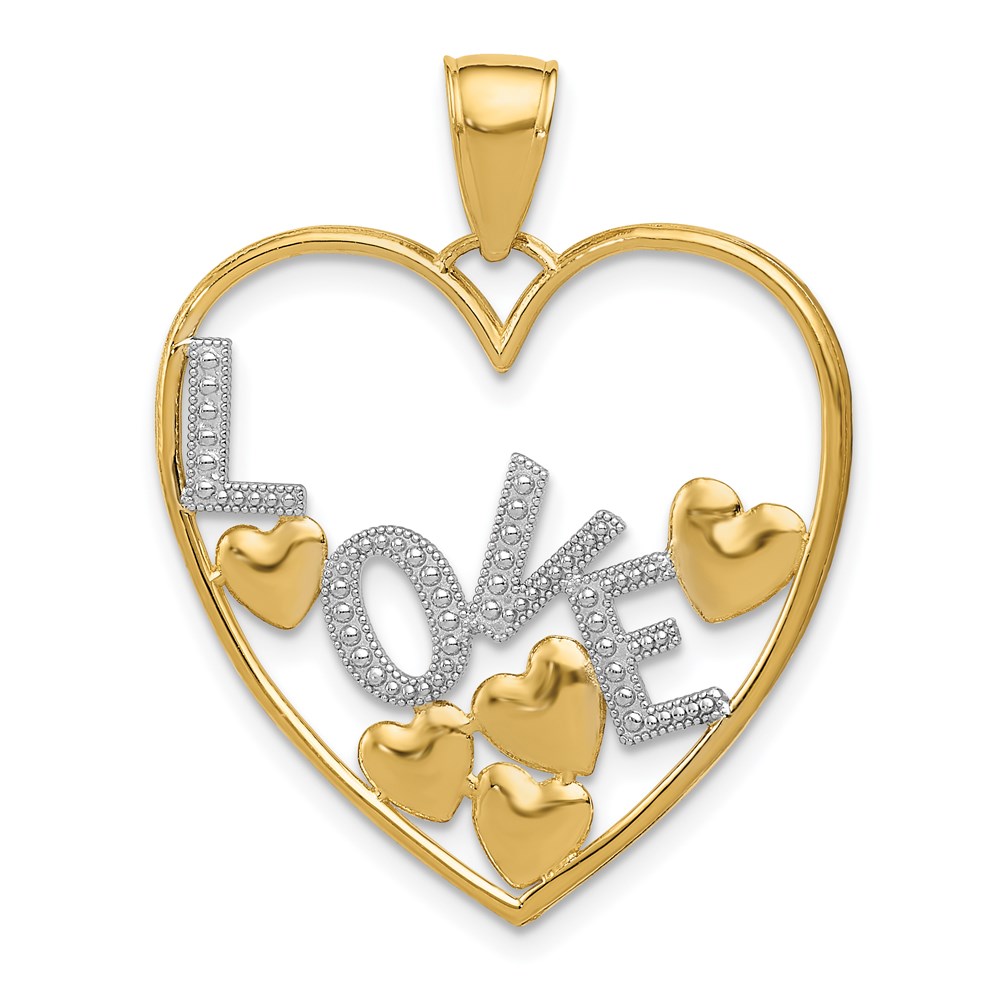 K4049.jpg 14K and White Rhodium LOVE and Floating Hearts Pendant - Image 1