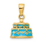 14K 3-D Aqua Blue Enameled HAPPY BIRTHDAY Cake Pendant