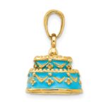 14K 3-D Aqua Blue Enameled HAPPY BIRTHDAY Cake Pendant - Image 2